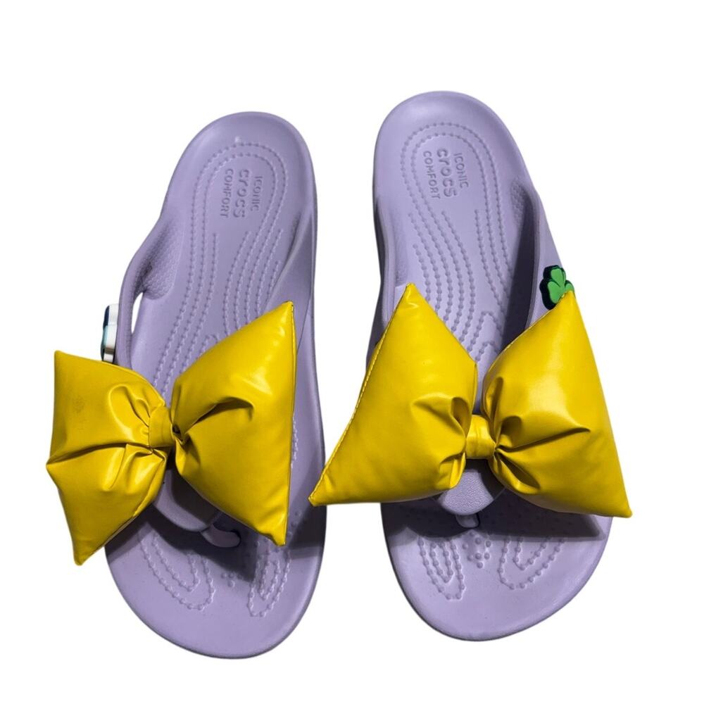 Crocs Classic Platform Bow Flip Flops Lavender Yellow Comfort Women's Size 9